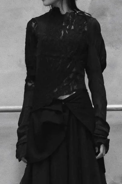 MARC LE BIHAN 26858 Pleated Asymmetrical Top Black